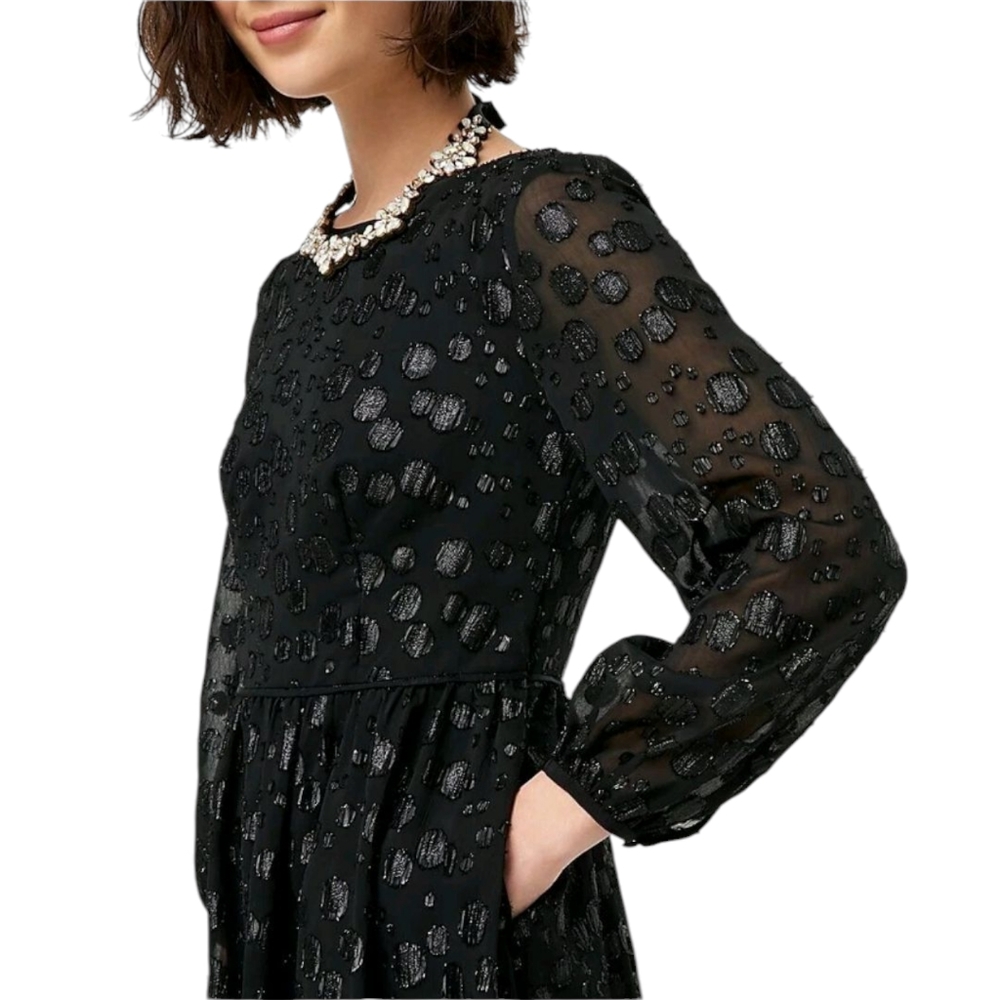 J.Crew Metallic Dot Jacquard Dress | Size 6 | Holiday Party Long Sleeve - Picture 3 of 16